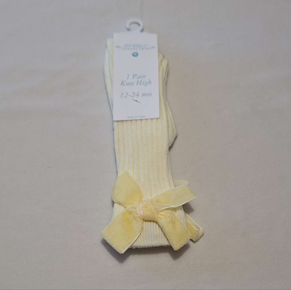 Beige Bow Knee-High Socks